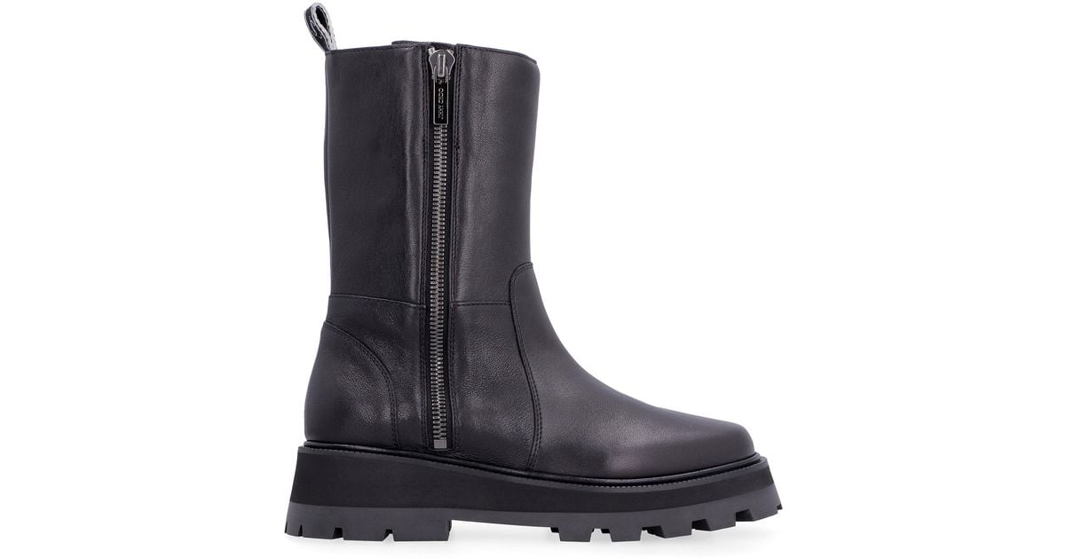 Jimmy Choo Bayu Flat Leather Boots in Black | Lyst UK