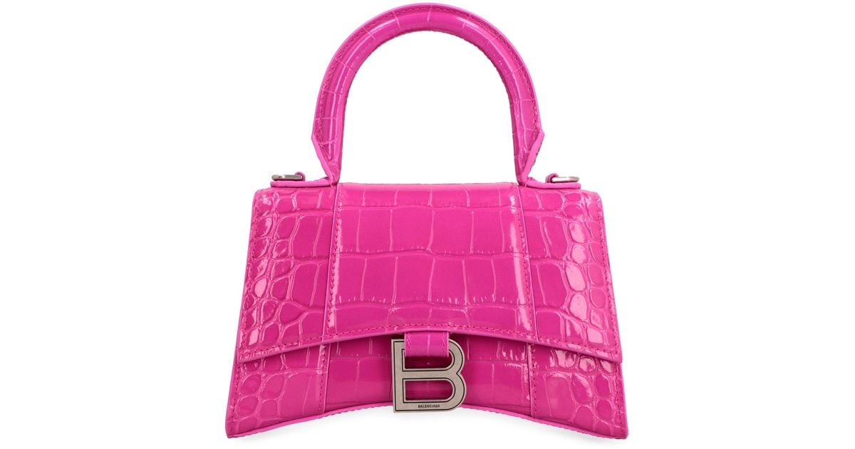 Balenciaga Hourglass Xs Croco-print Leather Bag in Pink | Lyst