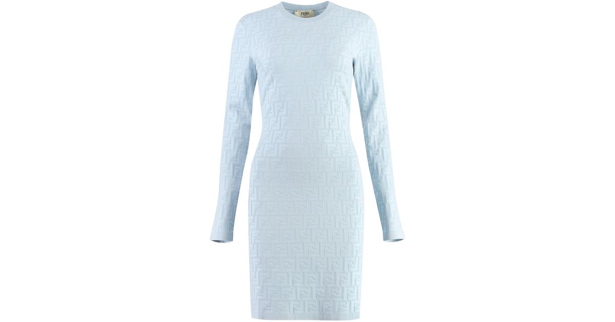 Fendi Light Jacquard Knit Mini-Dress For in Blue | Lyst