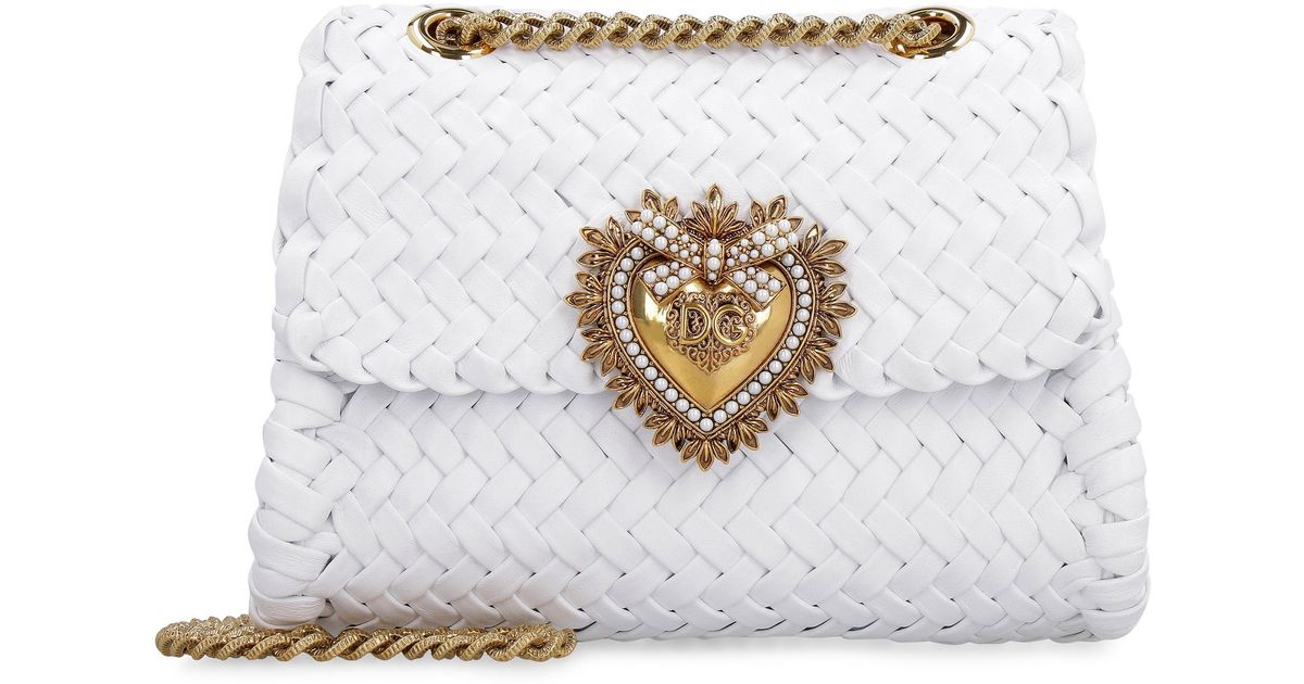 Dolce & Gabbana Devotion Woven Leather Shoulder Bag in White Lyst