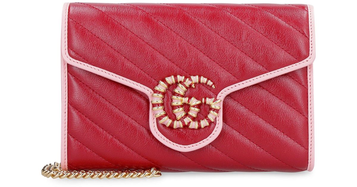 Gucci Leather GG Marmont Wallet On Chain in Red | Lyst