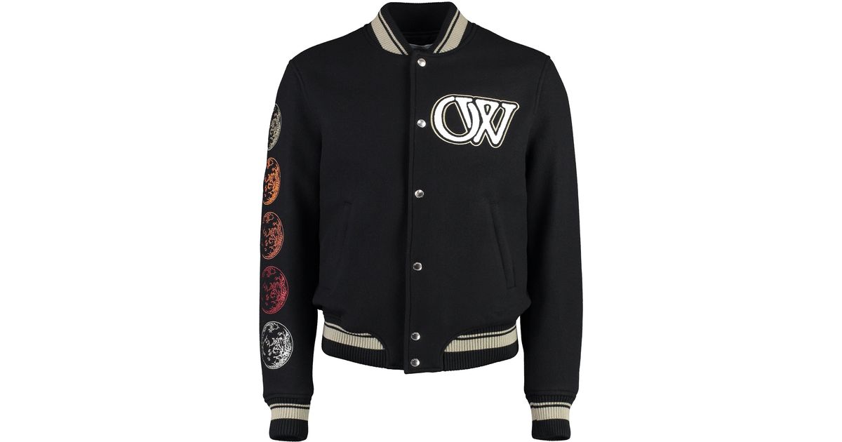 Off-White c/o Virgil Abloh Moon Phase Logo Wool-blend Varsity Jacket in ...