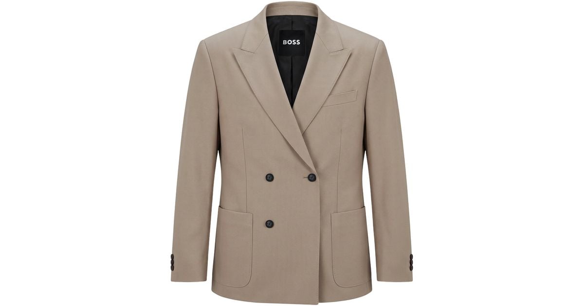 BOSS Double-Breasted Blazer in Natural for Men | Lyst