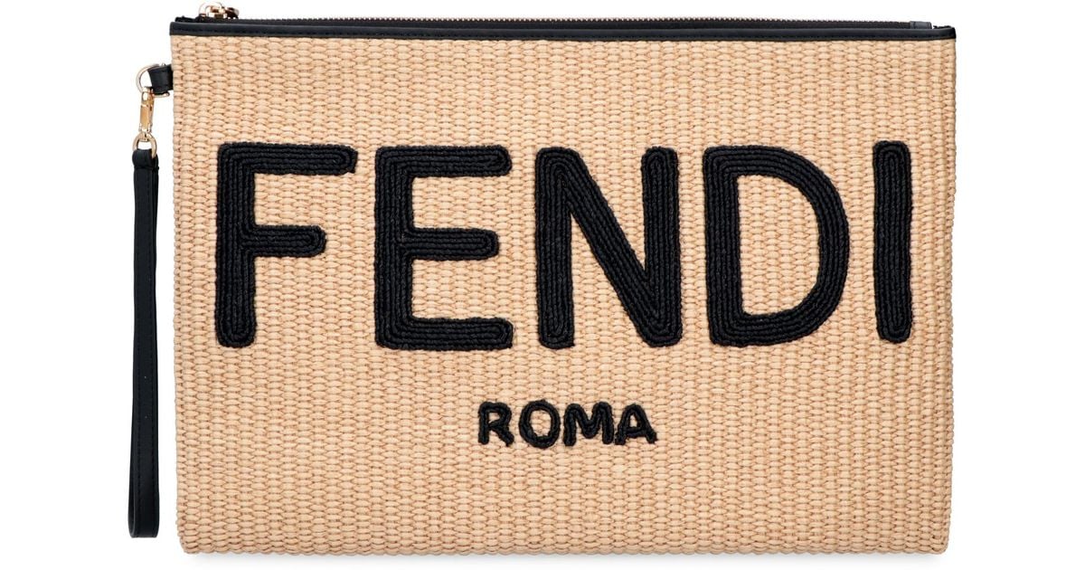 Fendi Straw Clutch in Natural Lyst