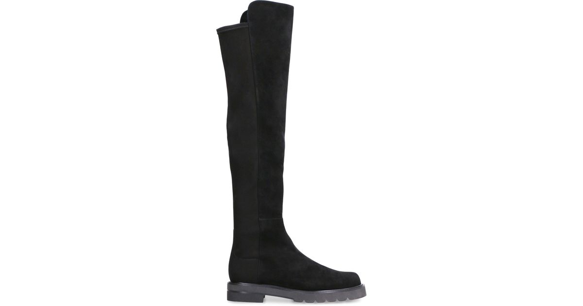 Stuart Weitzman 5050 Lift Suede Knee High Boots in Black | Lyst