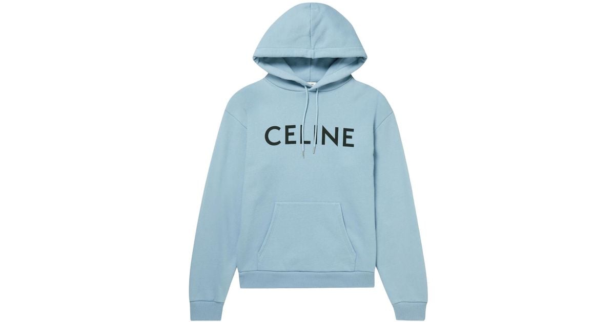 Celine Logo-print Cotton-jersey Hoodie In Light Blue for Men