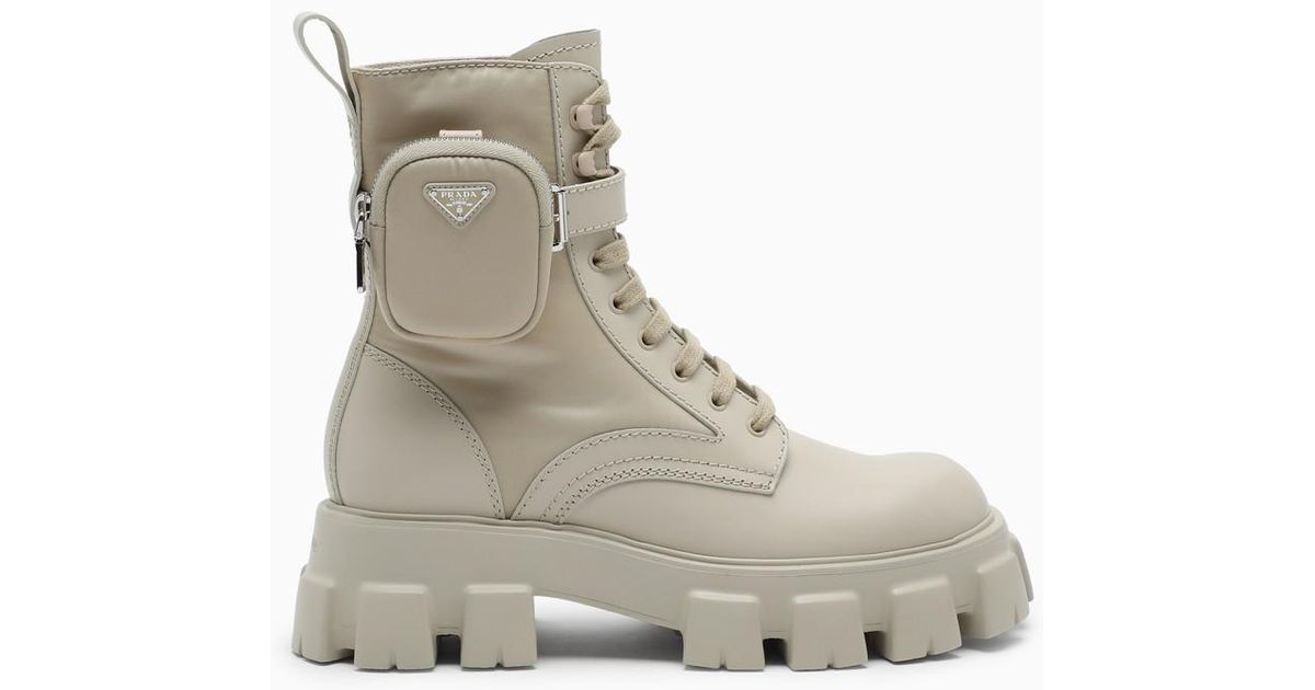 Prada Brushed Leather And Nylon Monolith Boots in Beige (Natural) for ...