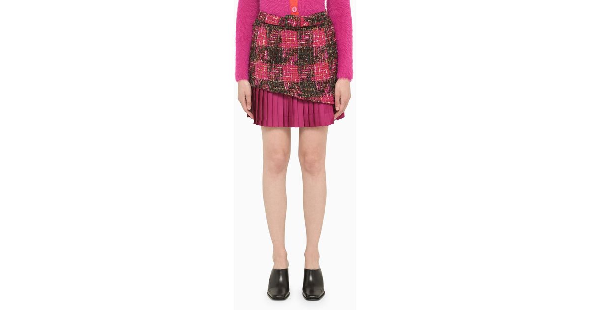 ANDERSSON BELL Fuchsia Tweed Asymmetrical Mini Skirt in Red | Lyst