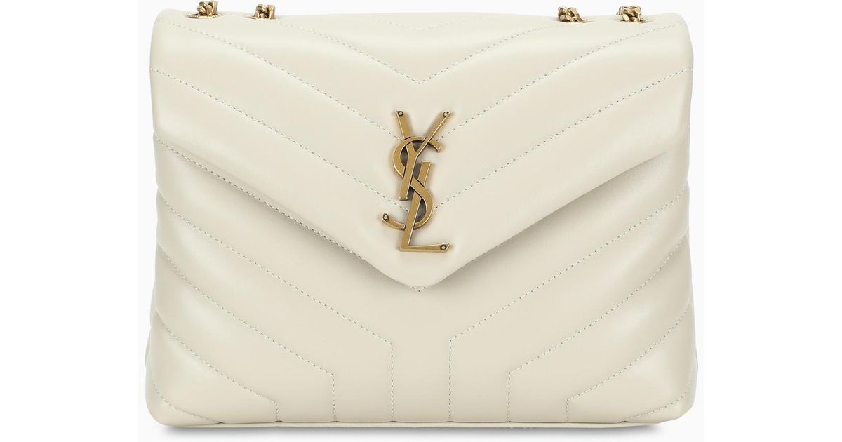 Saint Laurent Cream/gold Small Ysl Loulou Bag in Natural | Lyst