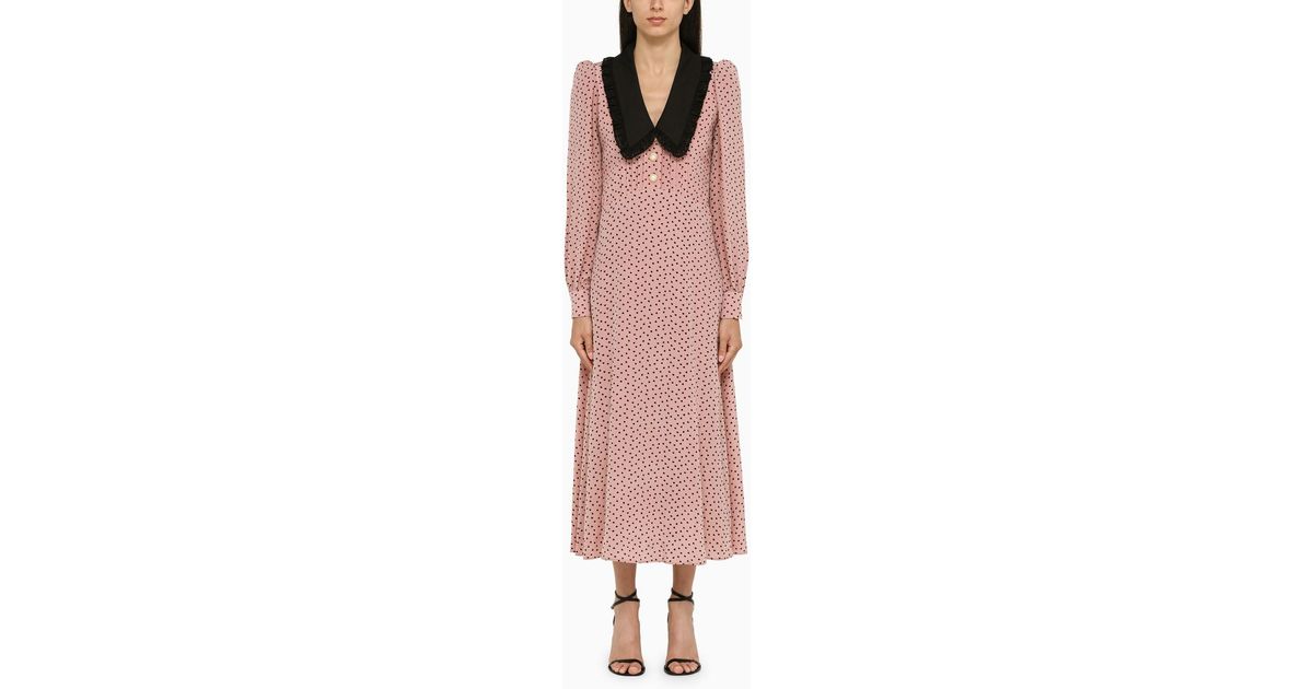 Alessandra Rich Midi Dress With Collar in Pink | Lyst
