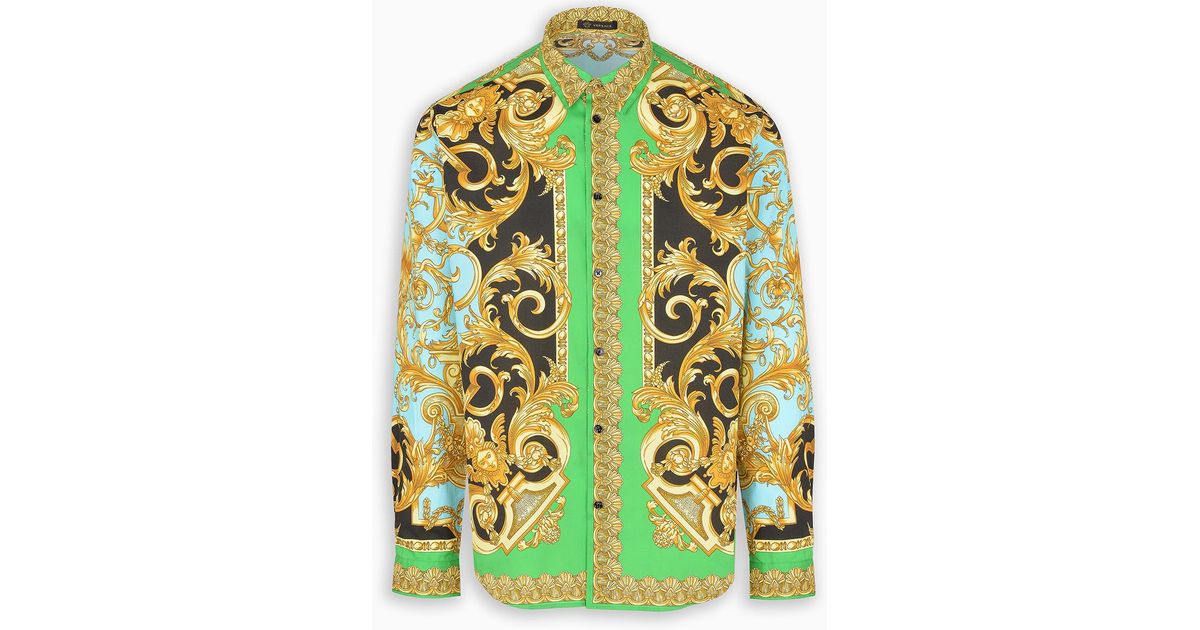 Versace Baroque Print Shirt in Light Blue + Green (Green) for Men - Lyst