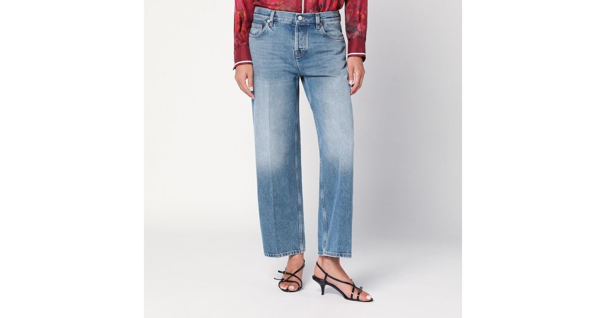 デニム・ジーパン GUCCI STRAIGHT LIGHT BLUE JEANS WITH FADED EFFECT Straight fit denim pants in light blue | GUCCI® US