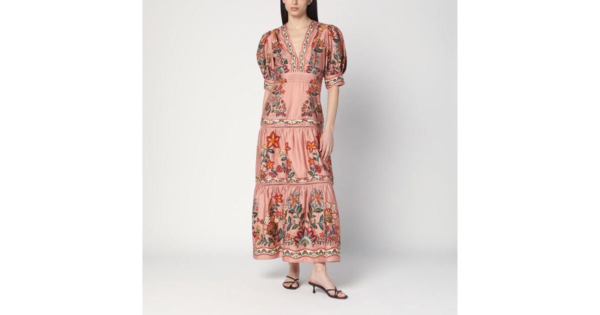 farm rio pink garden delight short sleeve maxi dress Farm Rio Garden Delight Pink Short Sleeve Maxi Dress S NWT