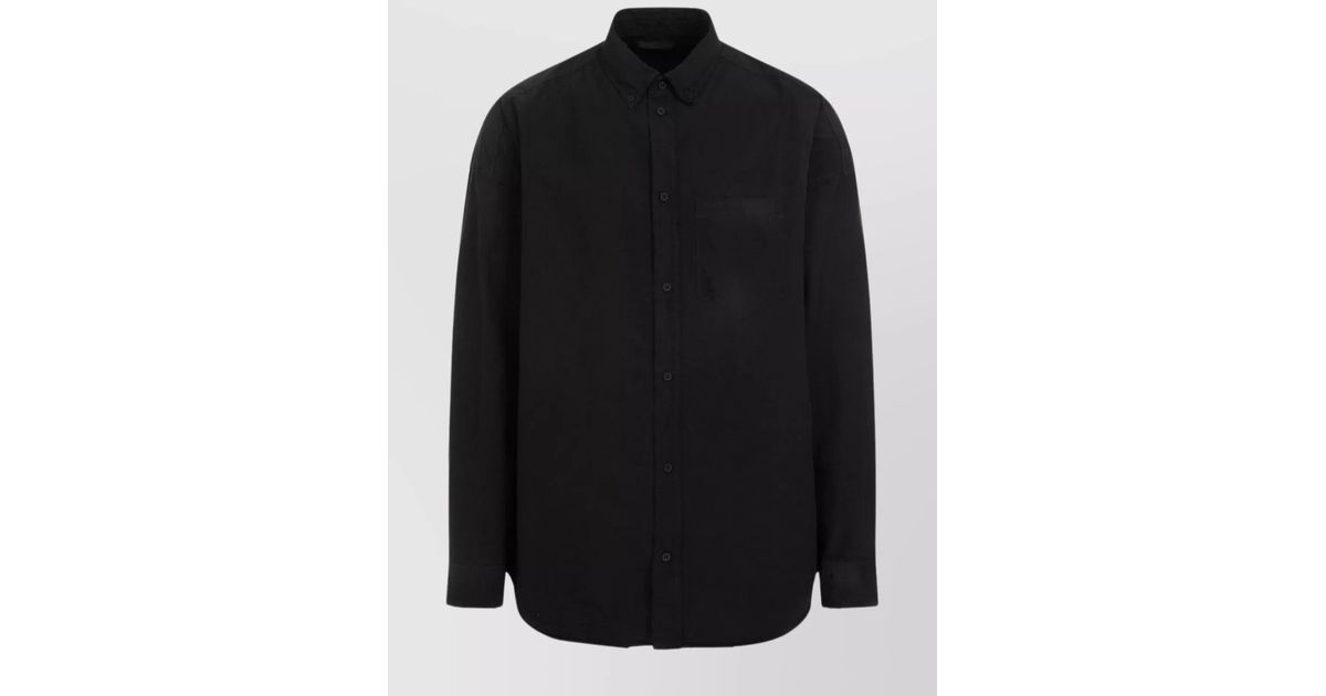 Balenciaga Oversized Long Sleeve Cotton Shirt With Logo Pocket in Black ...