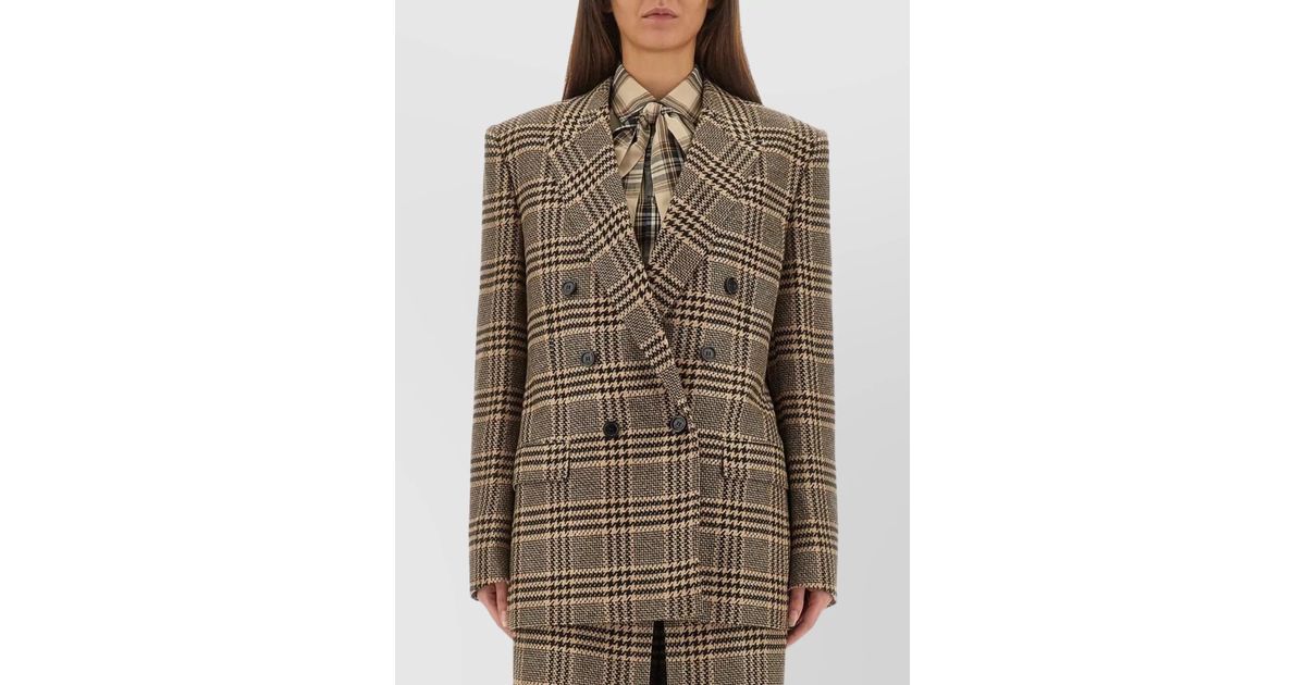 Saint Laurent Double-Breasted Check Pattern Jacket in Brown | Lyst UK