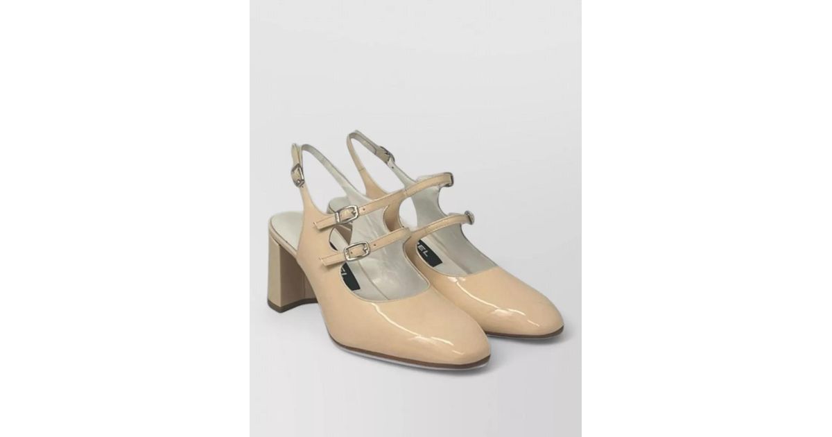 CAREL PARIS Patent Slingback Block Heel Pointed Pumps in Natural | Lyst UK