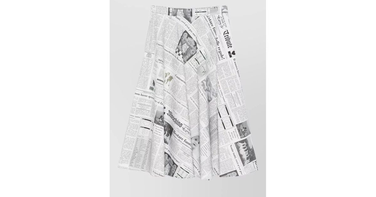 Moschino High Waist Midi Skirt Newspaper Print in White | Lyst UK