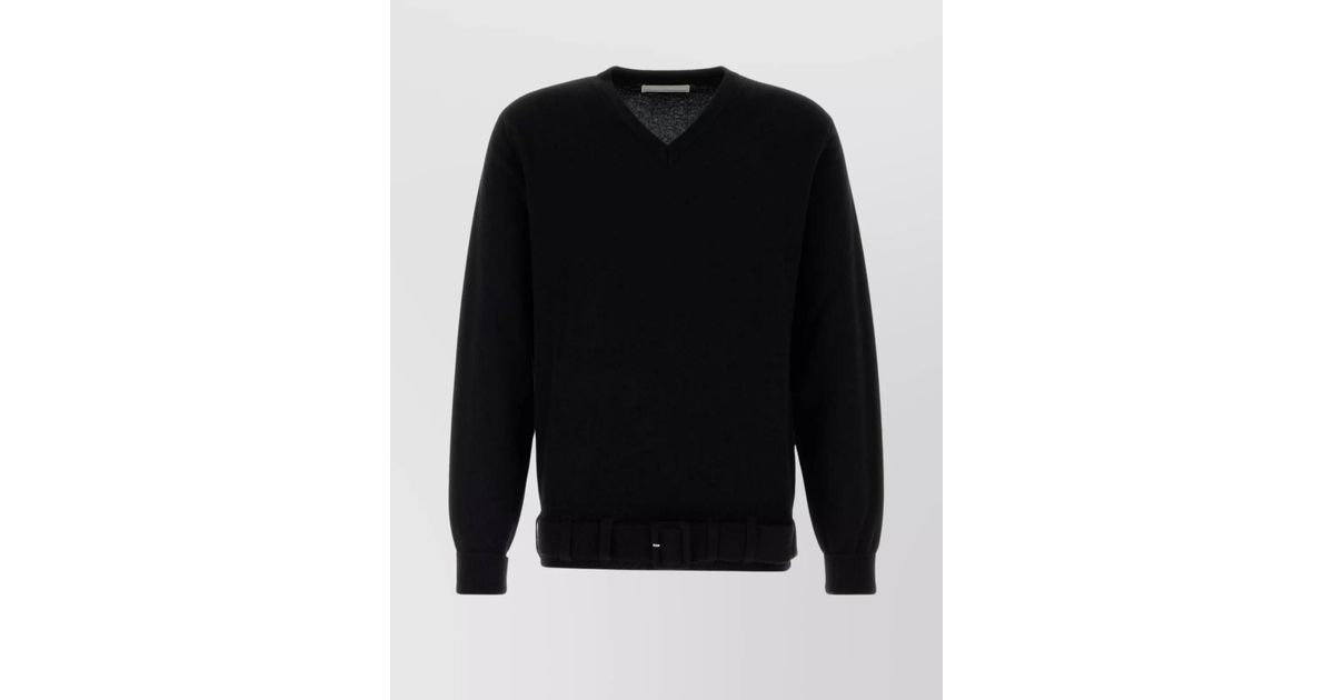 Random Identities Wool Blend Sweater With V-Neckline And Belt Detail in ...