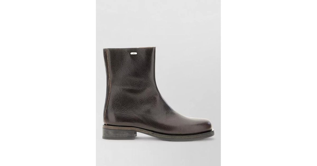 Black Leather Ankle Boots Block Heel Round Toe