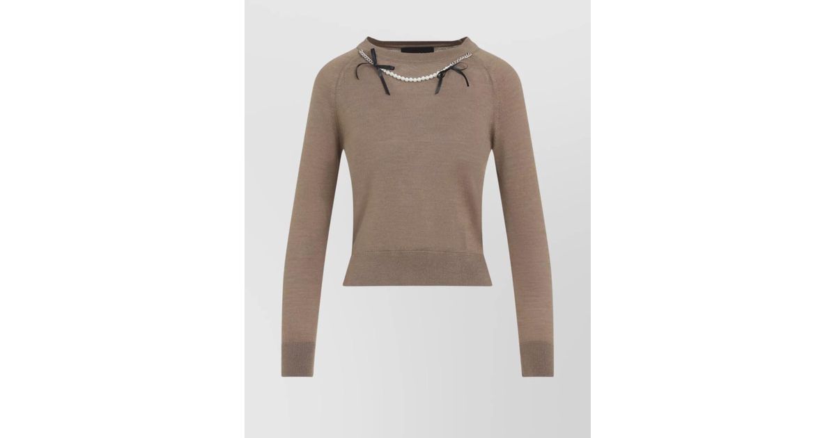 Jummer W Simone Rocha Long Sleeve Jumper With Chain And Pearl in Natural | Lyst UK
