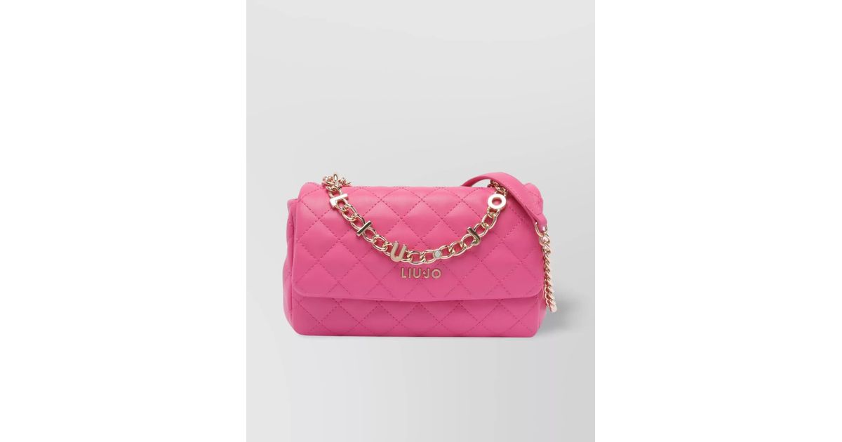 Liu Jo Quilted Chain Strap Logo Crossbody Bag in Pink | Lyst