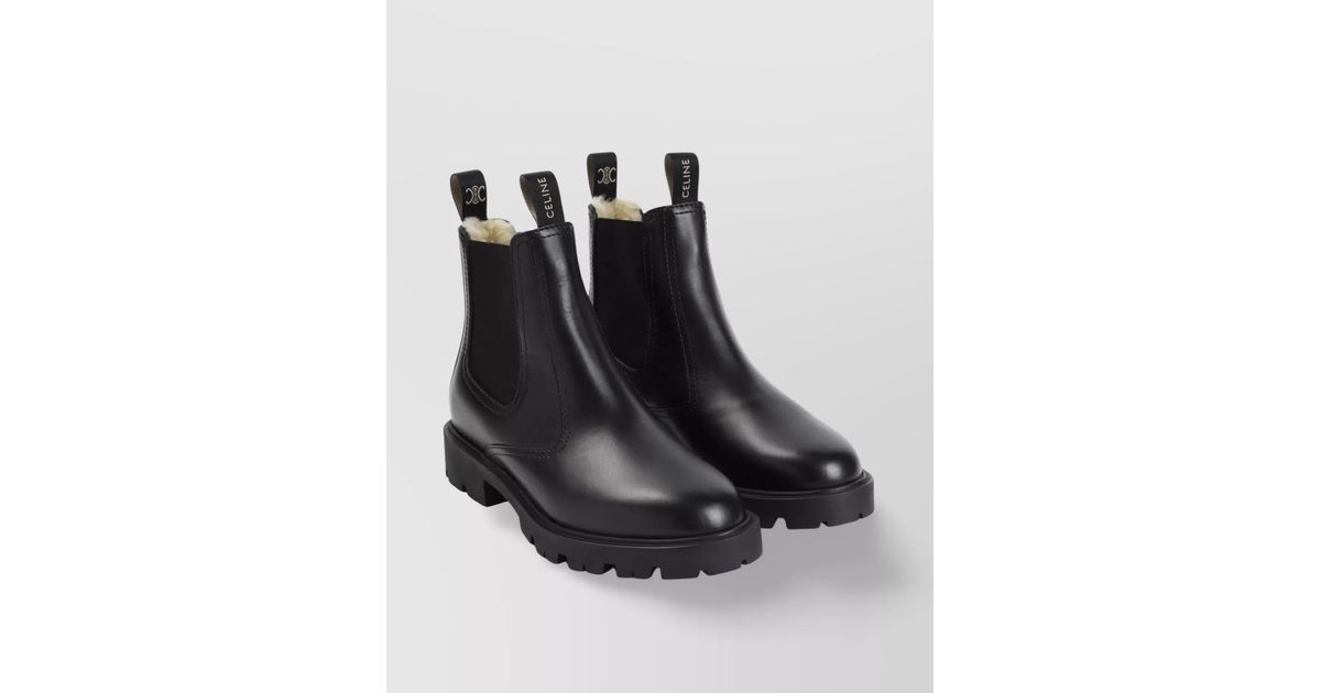 Celine Shearling Chelsea Boots 35 in Black | Lyst