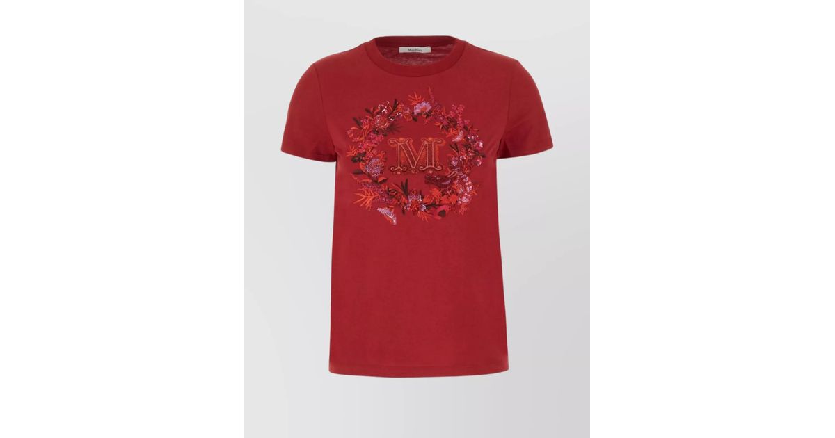 【送料&関税込】Max Mara Elmo Cotton Crew-neck T-shirt Max Mara Cotton Elmo Embroidered Crew Neck T-Shirt | Lyst