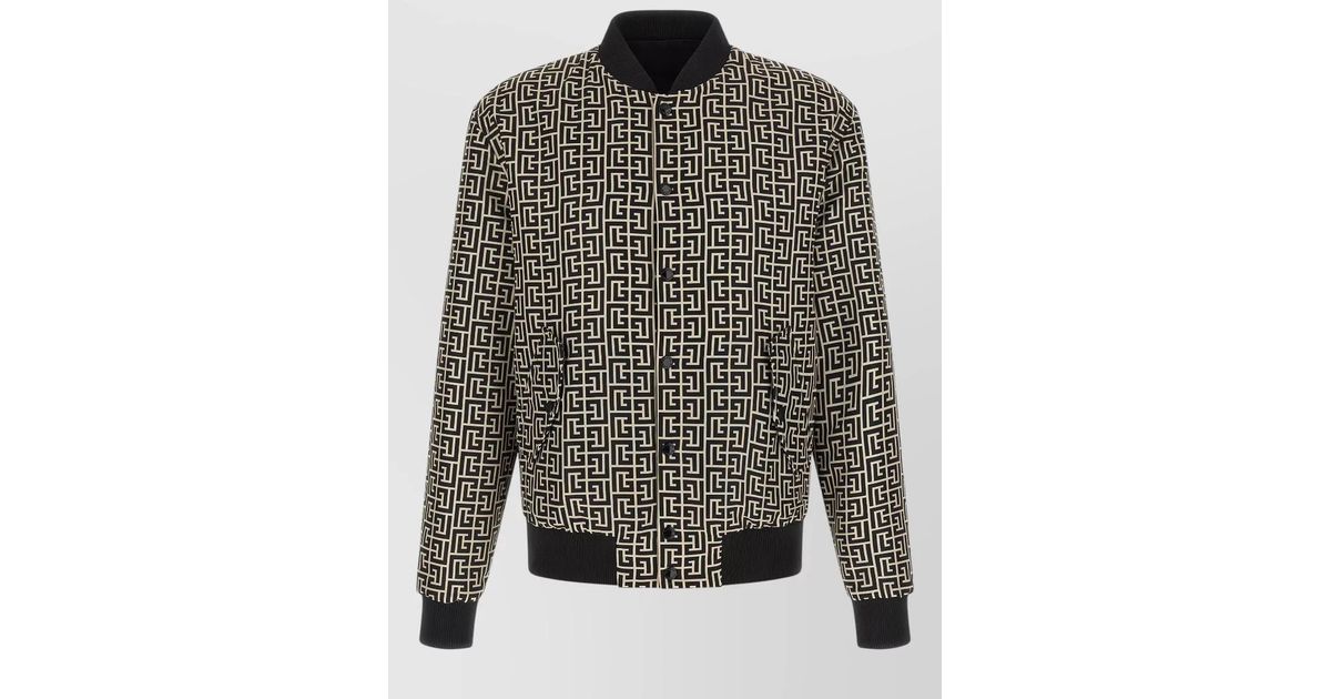 Balmain Monogram Reversible Bomber Jacket Geometric Pattern in Grey for ...