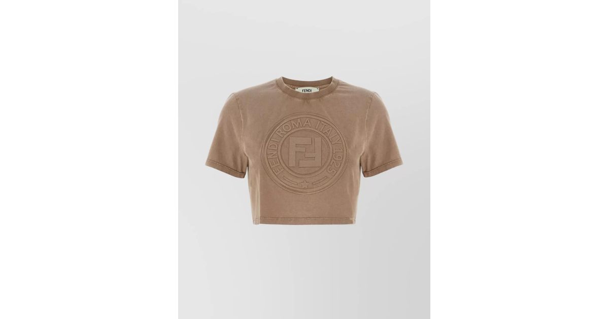 【関税&送料込み】Fendi 3D Rome Cropped T-Shirt Clothing Fendi 3D 'Roma' Cropped T-Shirt in Natural | Lyst