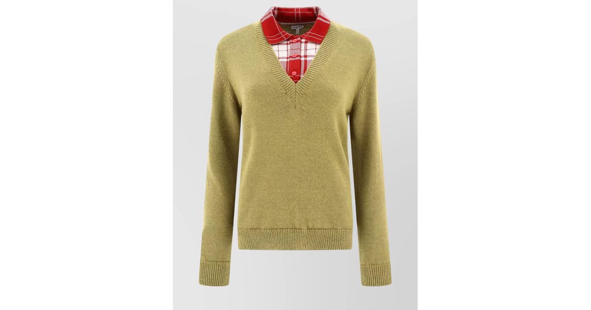 Loewe Layered V-Neck Knit Sweater in Green Lyst UK