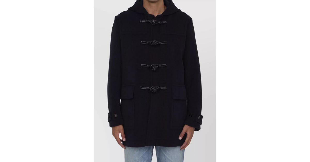 Bottega Veneta Wool Duffle Coat Leather Buttons in Blue for Men | Lyst UK