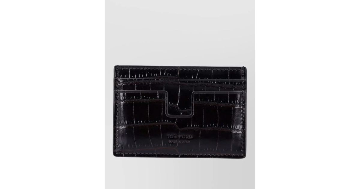 Tom Card Tom Ford Croc-Effect Leather Card Holder in Black for Men | Lyst