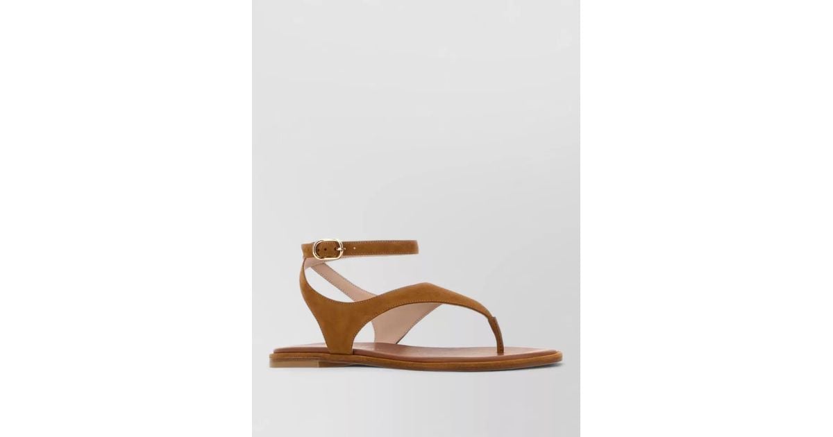 Stuart Weitzman Marley Suede Thong Sandals Ankle Strap in Brown | Lyst
