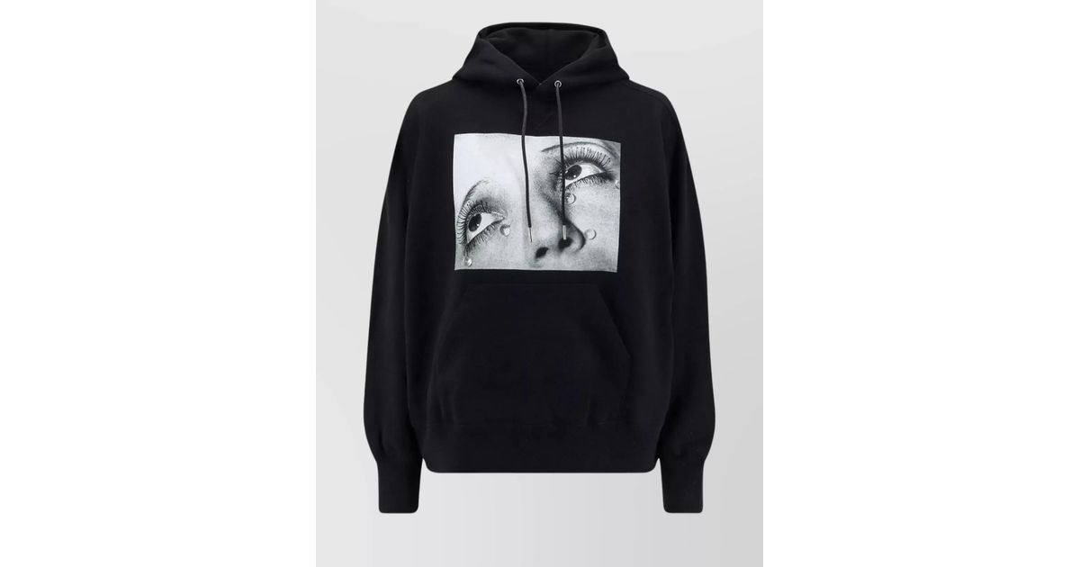 Sacai Graphic Hooded Sweatshirt And Kangaroo Pocket in Black | Lyst