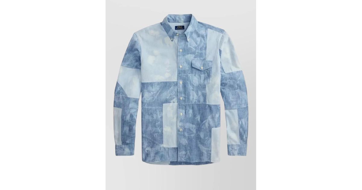 Polo Ralph Lauren Patchwork Long Sleeve Button Collar Shirt in Blue for ...