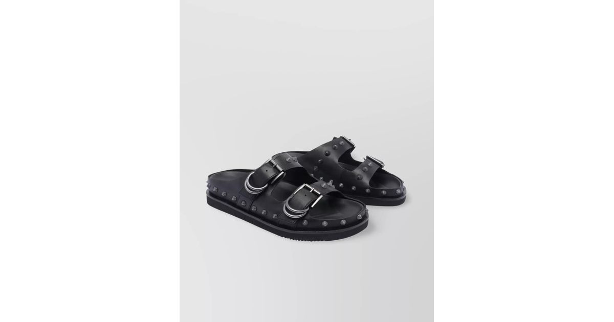 Rockstud 1cm Square Toe Black Leather Sandals