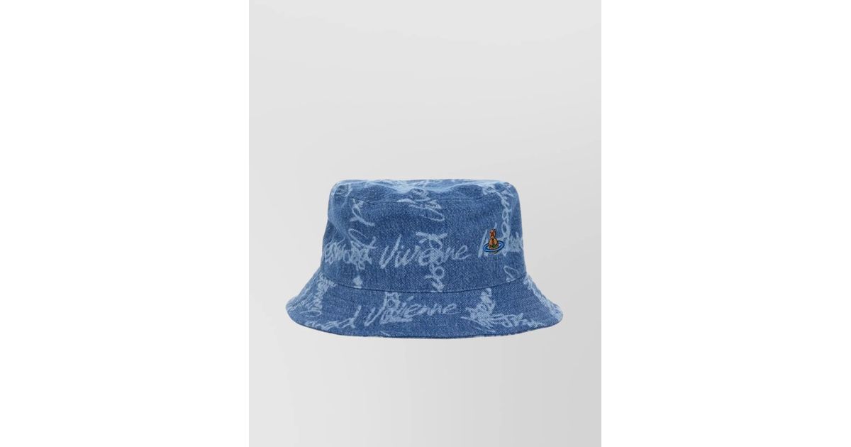 ★Vivienne Westwood★ Logo Bucket Hat Blue 81020009W014IK306 Vivienne Westwood Logo Print Denim Bucket Hat in Blue | Lyst