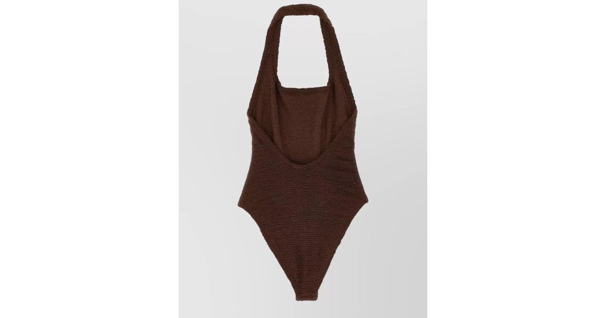 Hunza G Raspberry Metallic Hunza G Metallic One-Shoulder One-Piece Swimsuit in Brown | Lyst