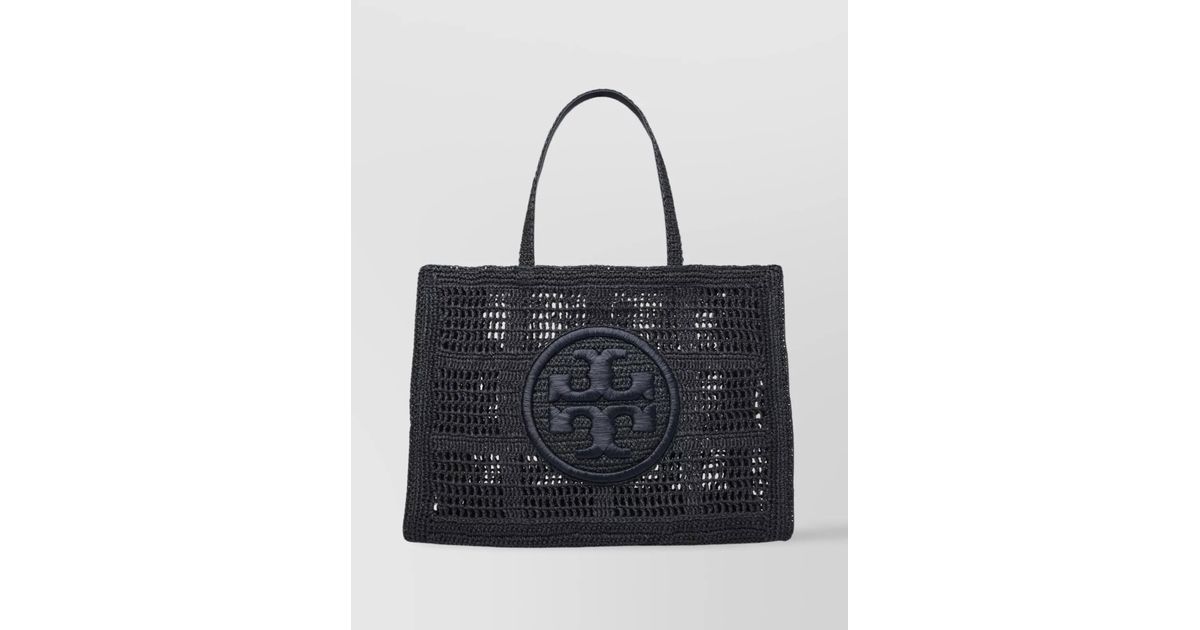 【関税&送料込】Tory Burch Black Raffia Large Ella Shopping AUTH NWT Tory Burch Women's Ella Large Crochet Open Top Tote