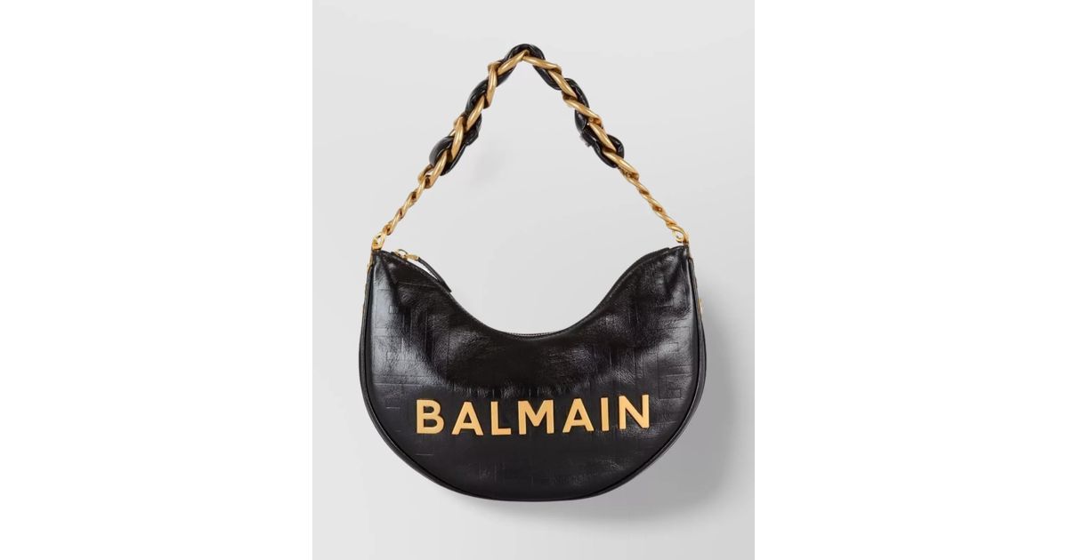 Balmain Chain Link Leather Shoulder Bag in Black | Lyst UK