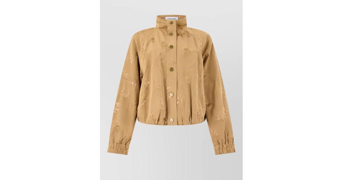Veronica Beard Floral-Jacquard Cropped Single-Breasted Coat in Natural ...