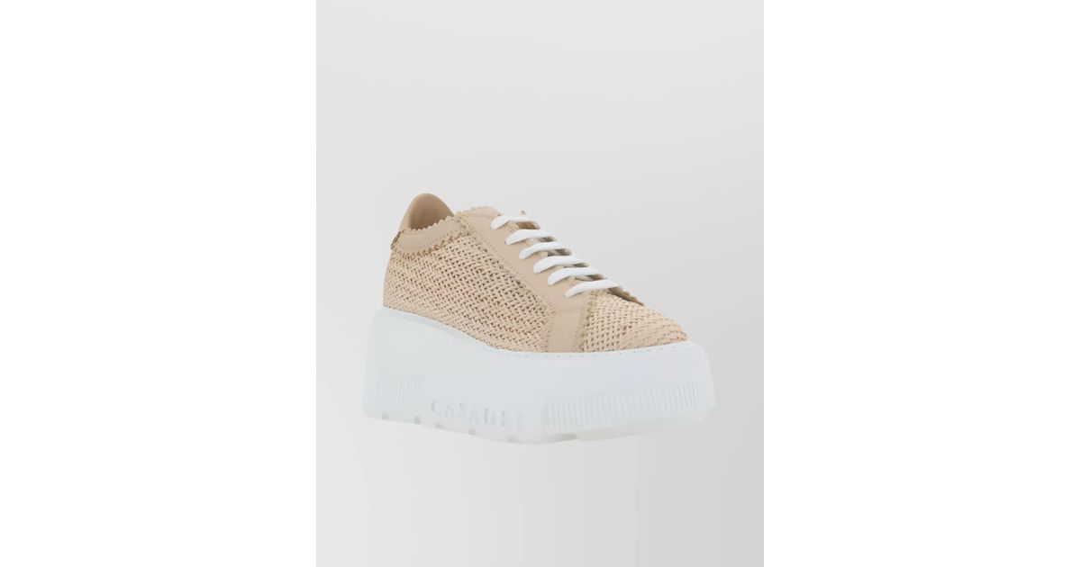 Add Platform Bottom Casadei Platform Sole Sneakers Featuring Woven Texture in White | Lyst
