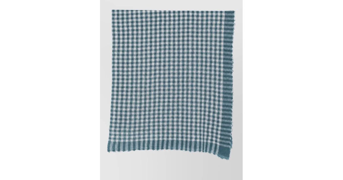Apuntob Checked Fringed Cashmere Scarf in Blue | Lyst