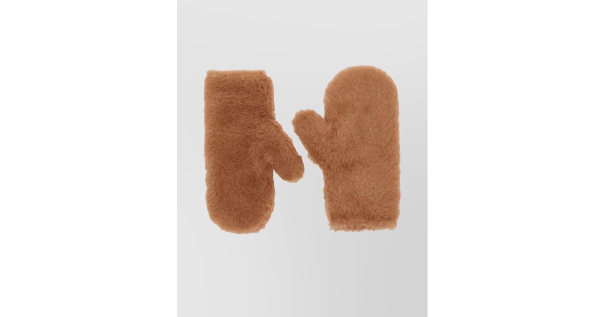 Max Mara Teddy Fabric Mittens Attached String in White | Lyst