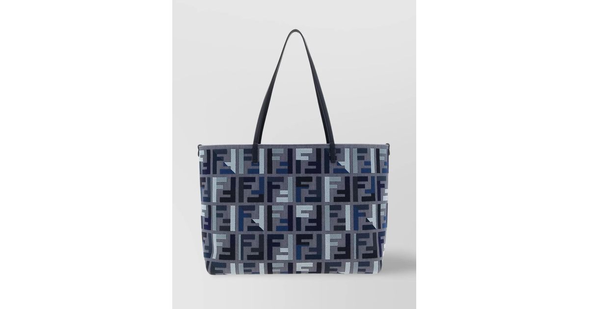FENDI ROLL 22 TOTE BAG IN MIDNIGHT BLUE MIX WHITE CANVAS