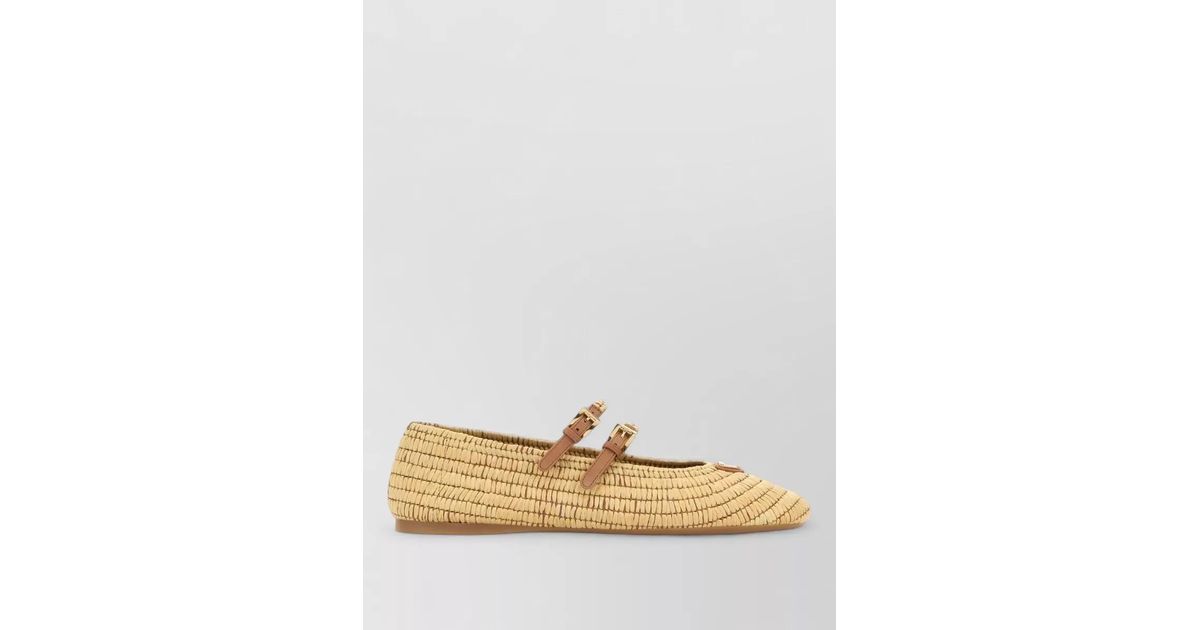 Prada Raffia Ballet Flats Flat Sole Round Toe | Lyst UK