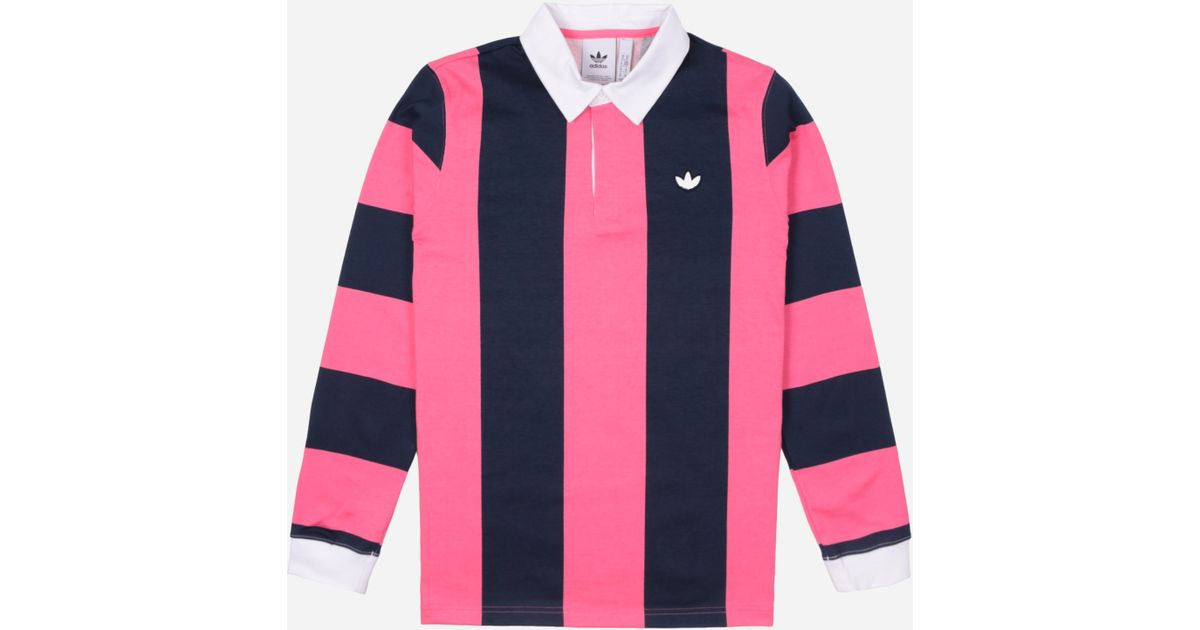 adidas Originals Stripe Rugby Polo Shirt in Pink for Men - Lyst
