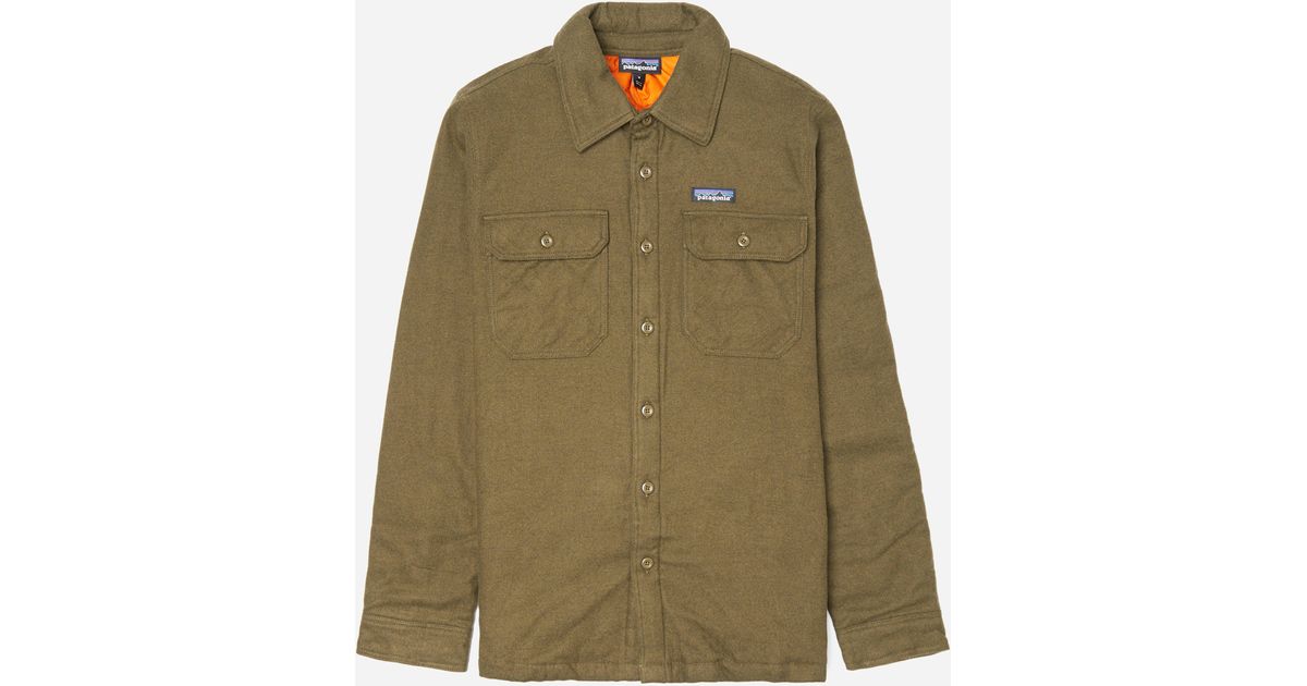 Patagonia Insulated Fjord Flannel Jacket In Olive Green For Men Lyst