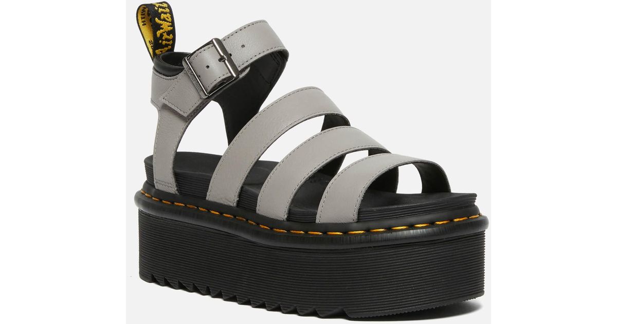 Dr. Martens Blaire Leather Flatform Sandals in Grey (Gray) | Lyst