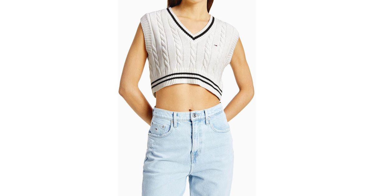 Tommy Hilfiger Tjw Super Crop Cable Vest in Blue | Lyst